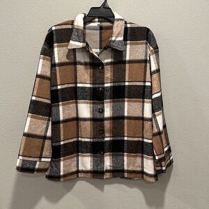 Brown Plaid Flannel Button Up‎ Shacket Sz L